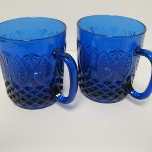 Vintage Avon Royal Sapphire Cobalt Blue Glass Coffee Mug Set of 2